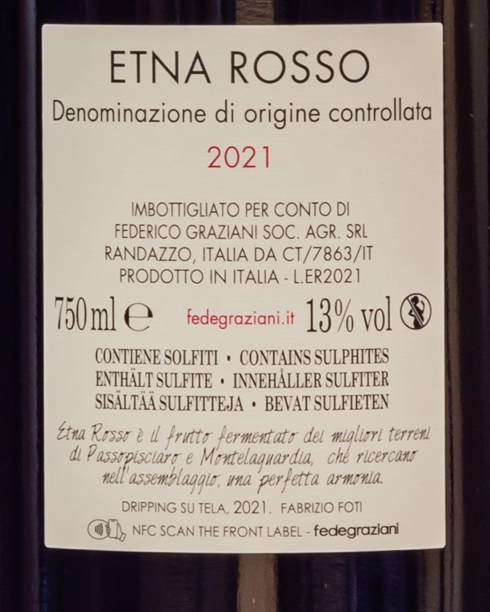 Federico Graziani Etna Rosso 2021 Nerello Mascalese Cappuccio Vino Rosso Sicilia Retro Etichetta