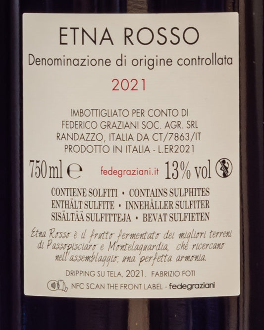 Federico Graziani Etna Rosso 2021 Nerello Mascalese Cappuccio Vino Rosso Sicilia Retro Etichetta