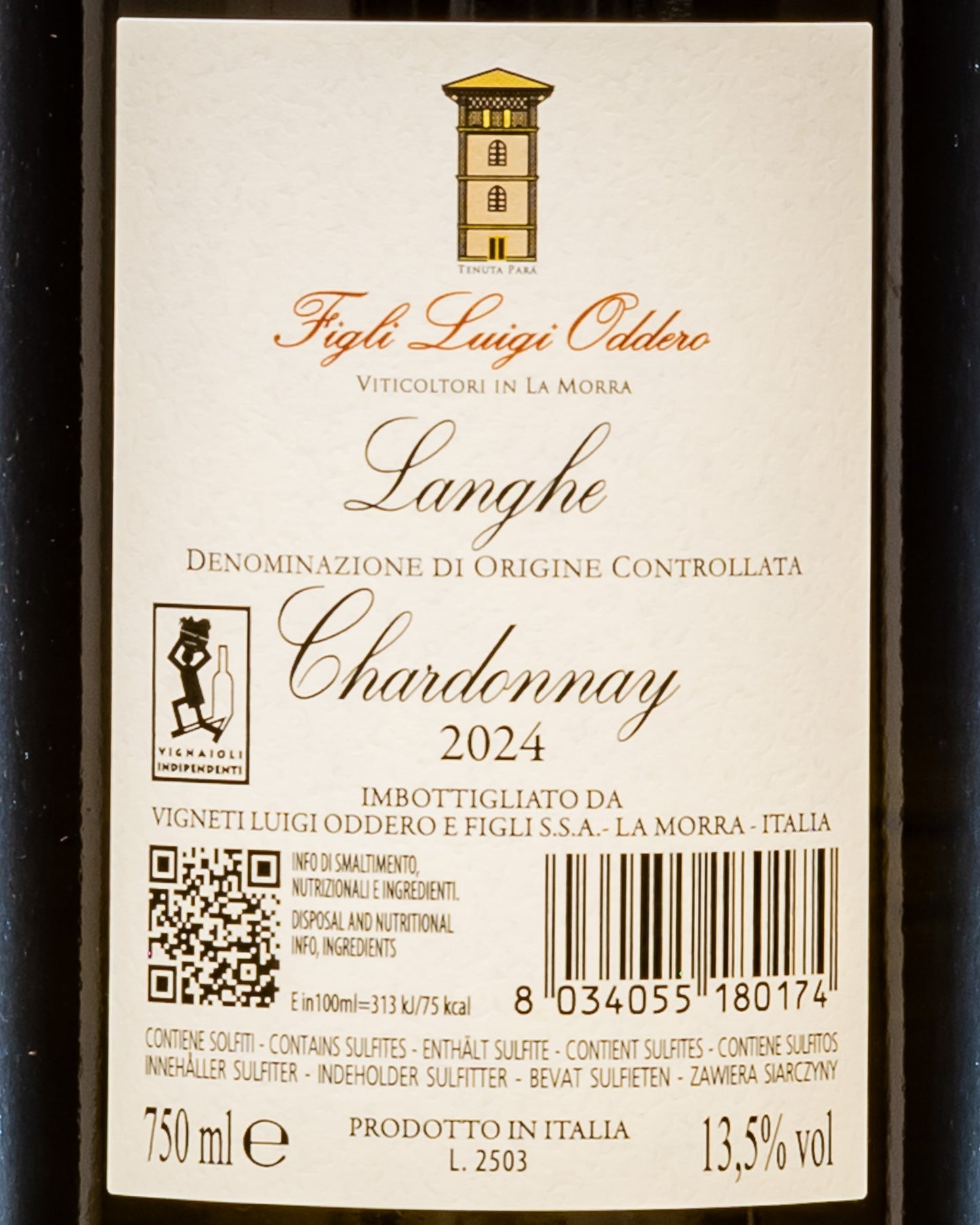 Figli Luigi Oddero Langhe Chardonnay 2024 Piemonte Vino Bianco Italia Retro Etichetta
