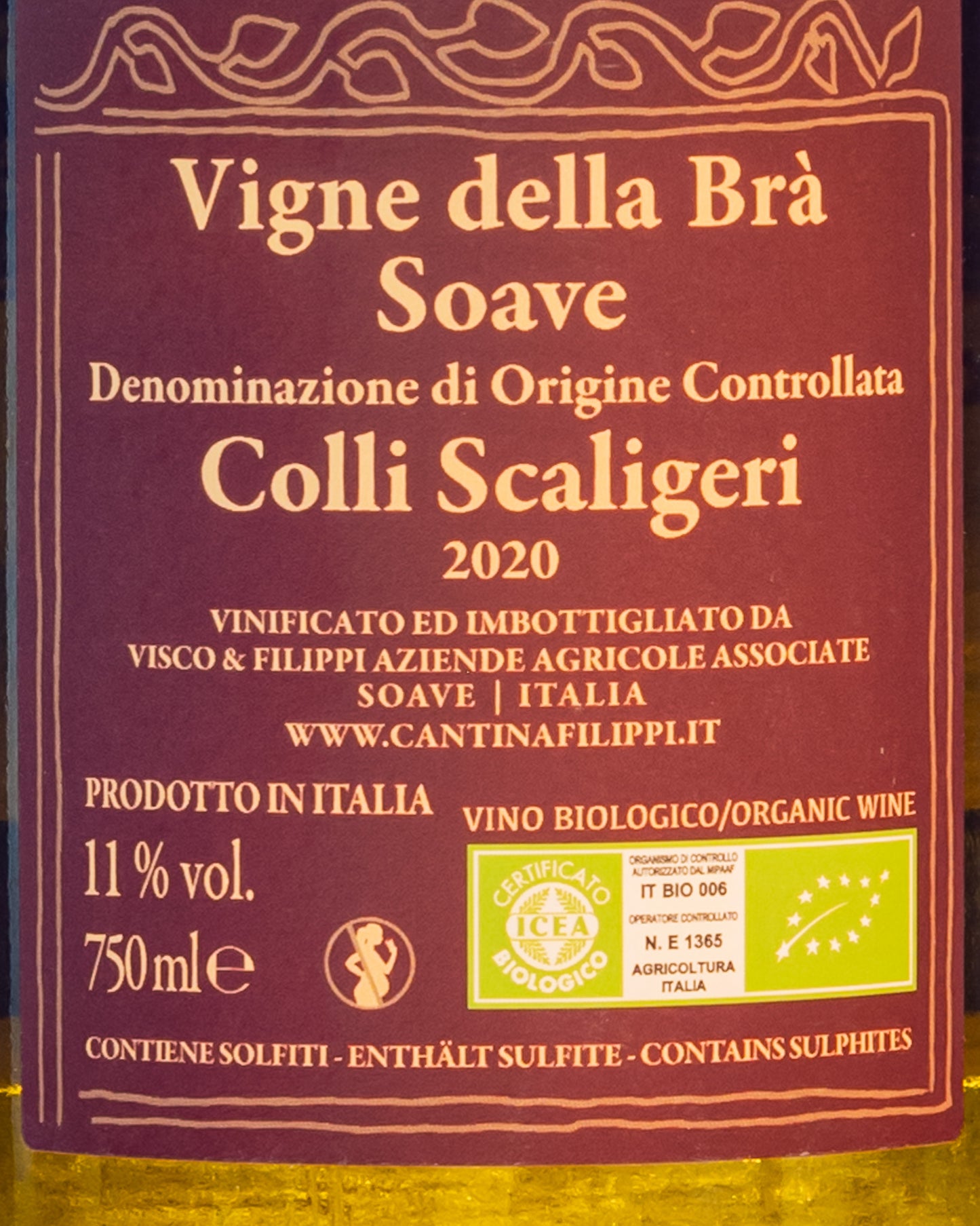 Filippi Soave Colli Scaligeri 2020 Vigne della Bra Garganega Vino Bianco Italia Veneto Retro Etichetta
