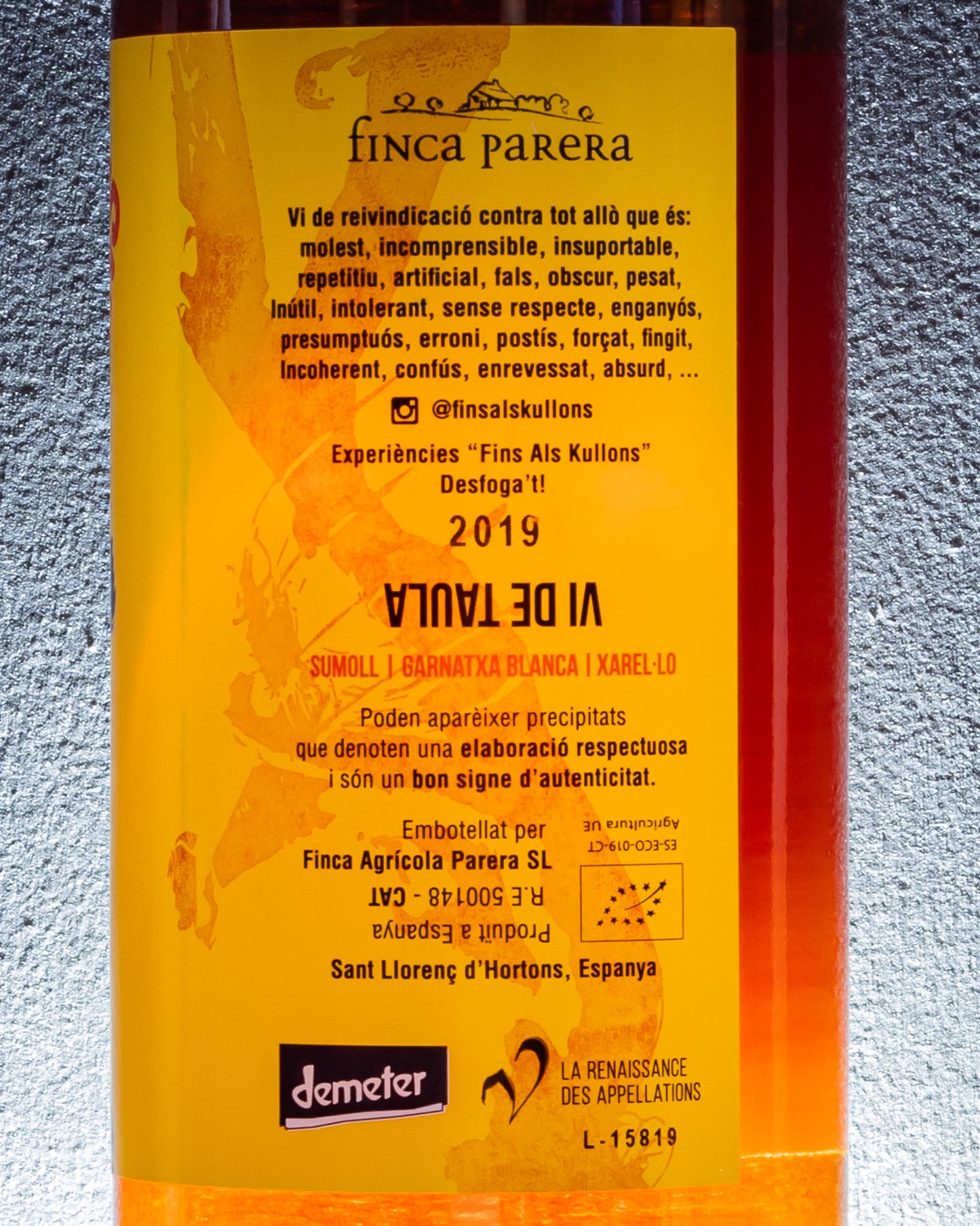 Finca Parera Fins Als Kullons Claret Vino Rosato Catalunya Spagna Sumoll Garnatxa Blanca Xarel lo 2019 Retro Etichetta
