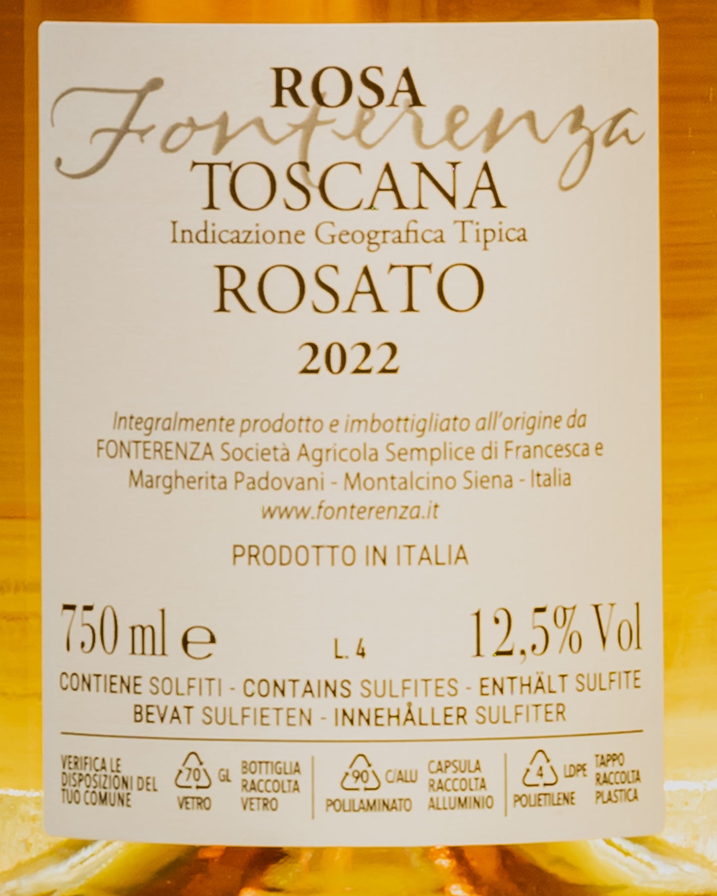 Fonterenza Toscana Rosato Rosa 2022 Sangiovese Montalcino Vino Italia Retro Etichetta