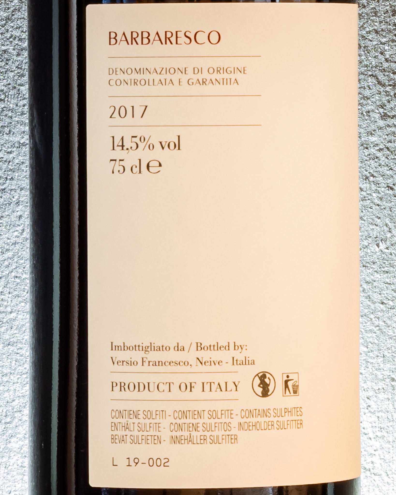 Francesco Versio Barbaresco 2017 Nebbiolo Langhe Piemonte Italia Vino Rosso Retro Etichetta