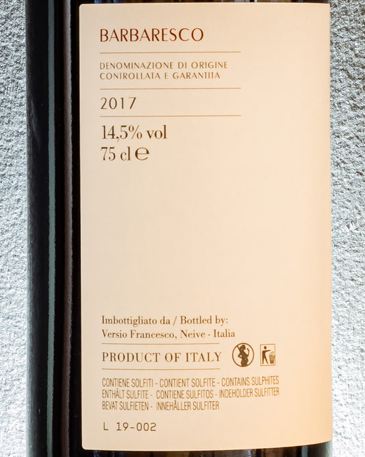 Francesco Versio Barbaresco 2017 Nebbiolo Langhe Piemonte Italia Vino Rosso Retro Etichetta