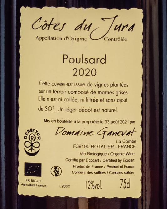 Francois Ganevat Poulsard 2020 Vino Rosso Jura Francia Retro Etichetta Vieilles Vignes