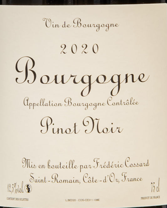 Frederic Cossard Bourgogne Pinot Noir 2020 Bedeau Nero Borgogna Vino Rosso Francia Retro Etichetta