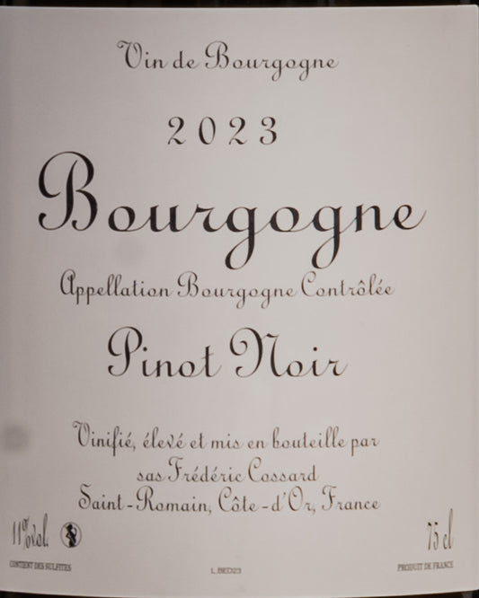 Frederic Cossard Bourgogne Pinot Noir Bedeau 2023 Vino Rosso Nero Borgogna Francia Retro Etichetta