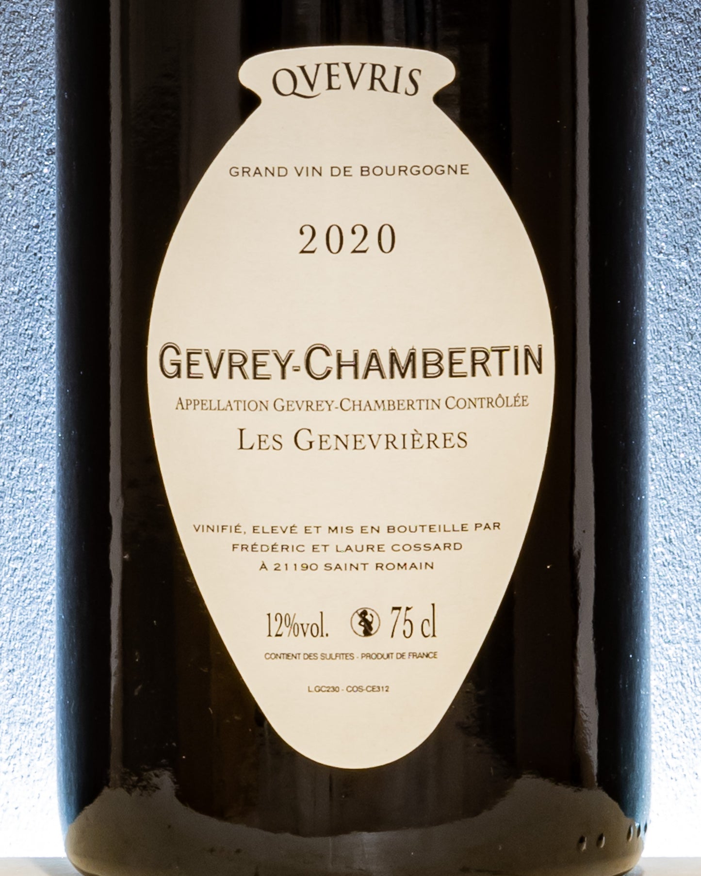 Frederic Laure Cossard Domaine Chassorney Gevrey Chambertin 2020 Les Genevrieres Pinot Nero Noir Borgogna Vino Rosso Francia Qvevris Retro Etichetta