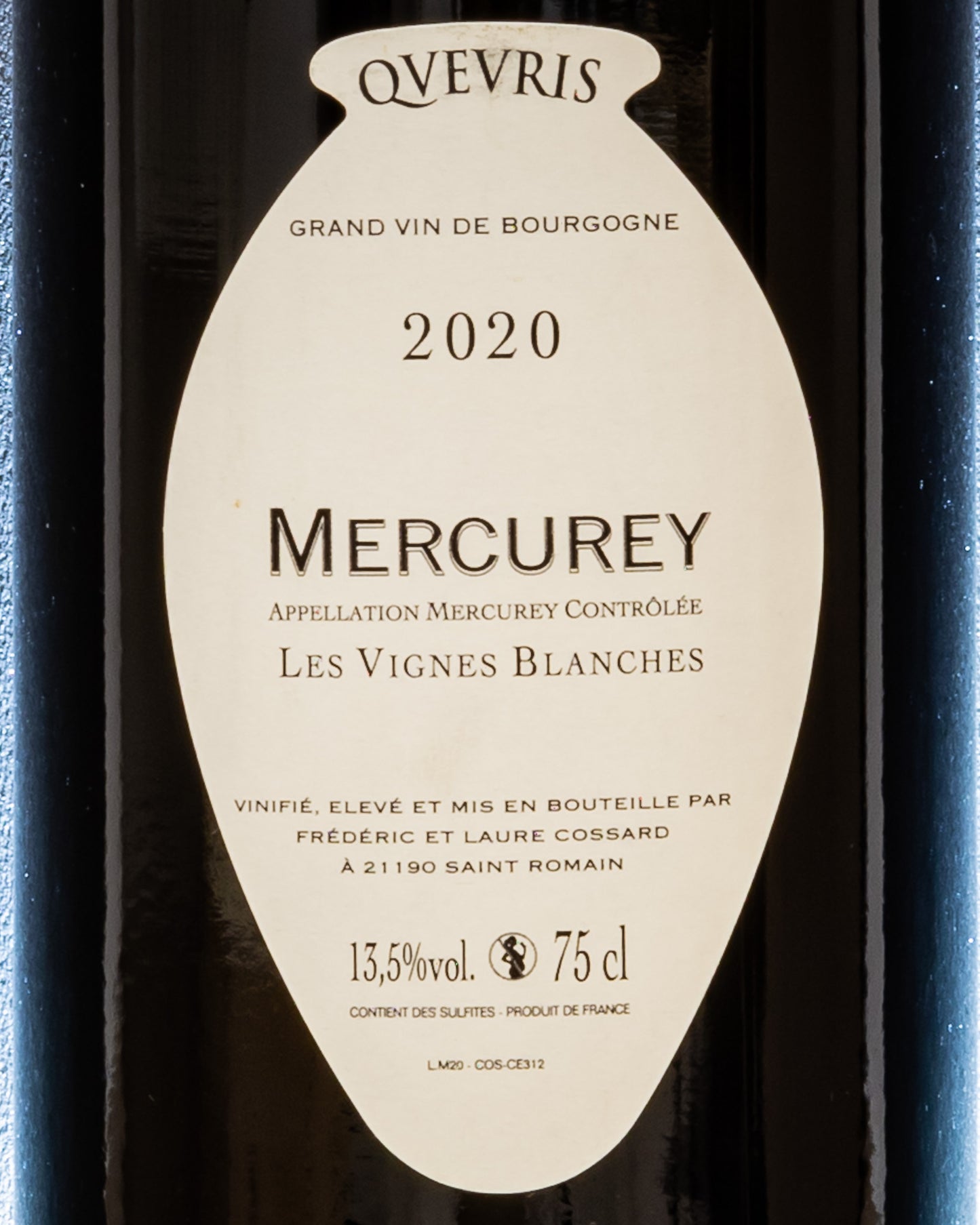 Frederic Laure Cossard Domaine Chassorney Mercurey 2020 Les Vignes Blanches Qvevris Pinot Noir Nero Borgogna Cote Chalonnaise Vino Rosso Francia Retro Etichetta