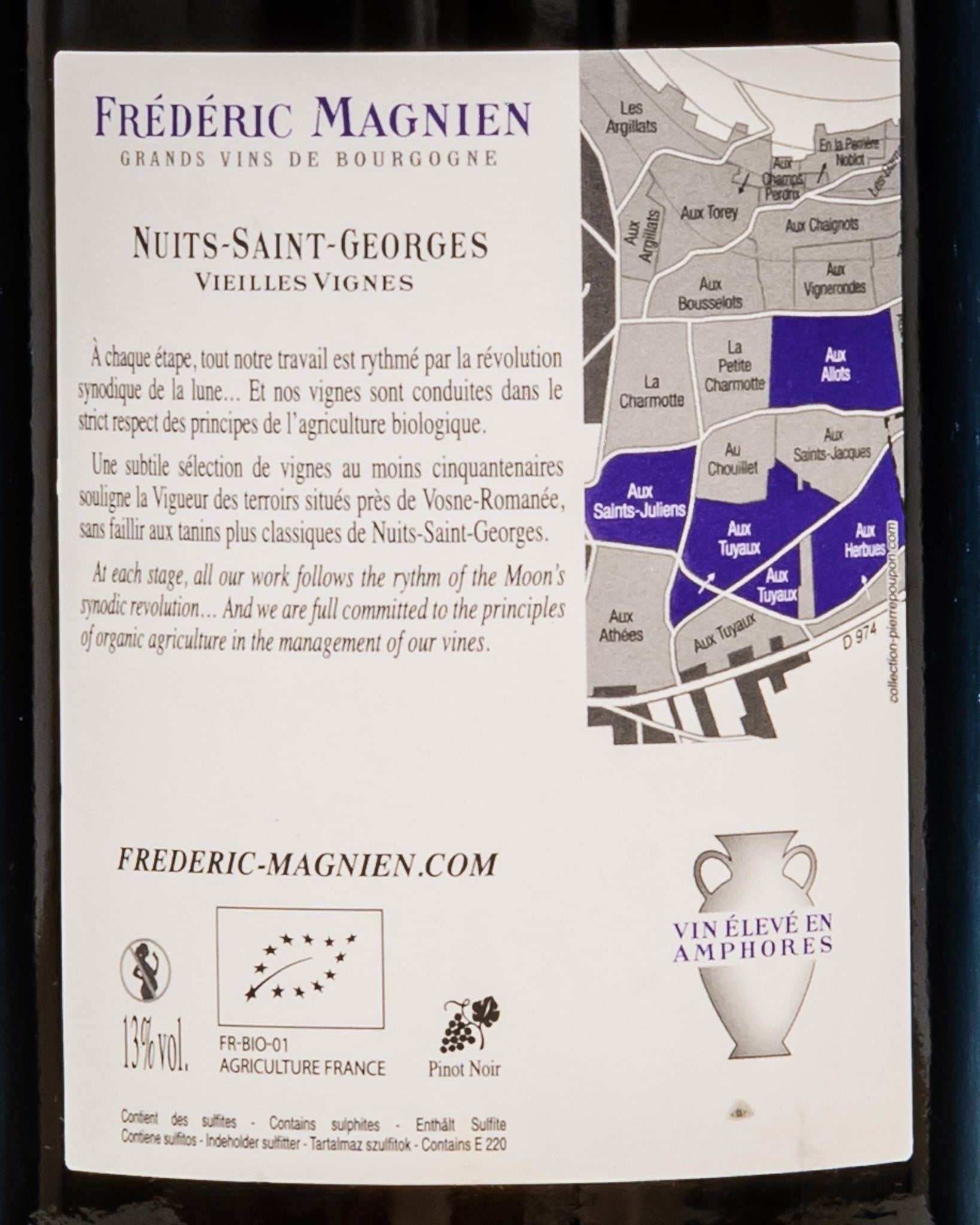 Frederic Magnien Nuits Saint Georges 2017 Vieilles Vignes Pinot Nero Noir Borgogna Vino Rosso Francia Retro Etichetta 1