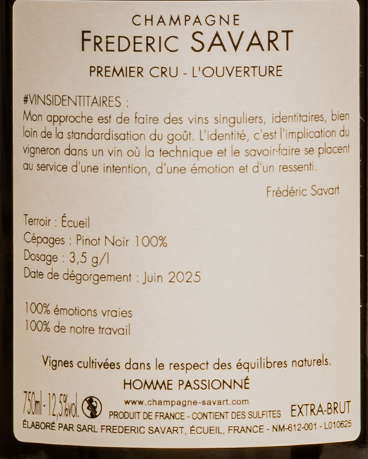 Frederic Savart Champagne Extra Brut Premier 1er Cru Ouverture Pinot Noir Nero Montagne Reims Vino Francia Retro Etichetta