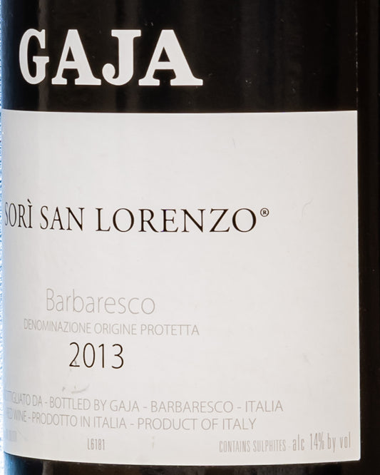Gaja Barbaresco 2013 Sori San Lorenzo Nebbiolo Langhe Piemonte Italia Vino Rosso Retro Etichetta