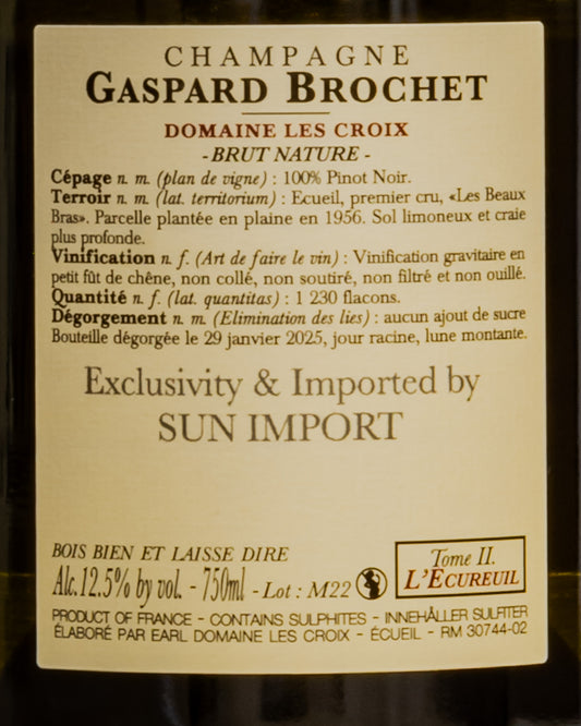 Gaspard Brochet Domaine Les Croix Champagne Brut Nature Ecureuil Tome 2 Pinot Noir Nero Montagne Reims Vino Francia Retro Etichetta