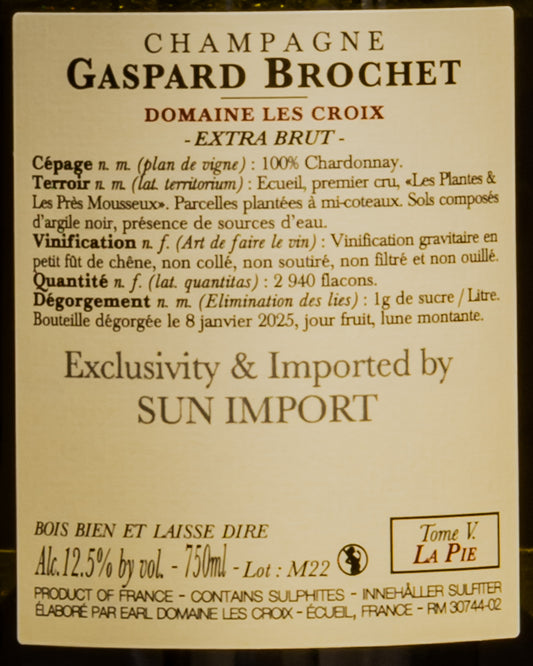 Gaspard Brochet Domaine Les Croix Champagne Extra Brut La Pie Tome V Chardonnay Premier Cru Montagne Reims Vino Francia Retro Etichetta