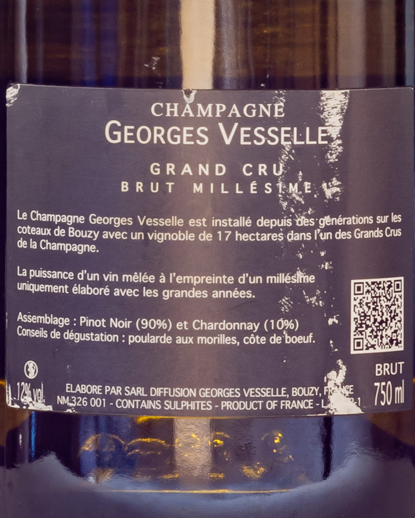 Georges Vesselle Champagne Brut Grand Cru 2012 Pinot Noir Nero Chardonnay Vino Francia Retro Etichetta