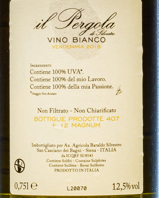 Giacomo Barlado Pergola Silvestro Grechetto 2018 Vino Orange Macerato Toscana Italia Retro Etichetta