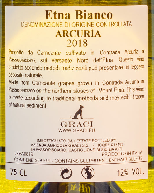 Graci Etna Bianco Contrada Arcuria 2018 Vino Carricante Sicilia Italia Retro Etichetta