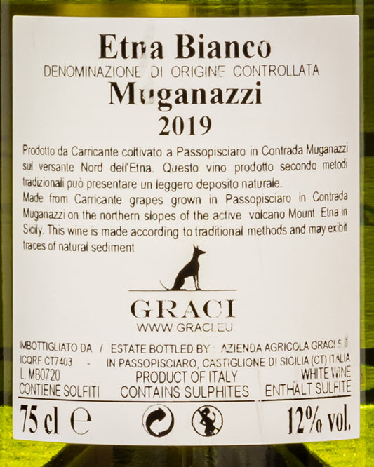 Graci Etna Bianco Muganazzi 2019 Carricante Vino Bianco Sicilia Italia Retro Etichetta