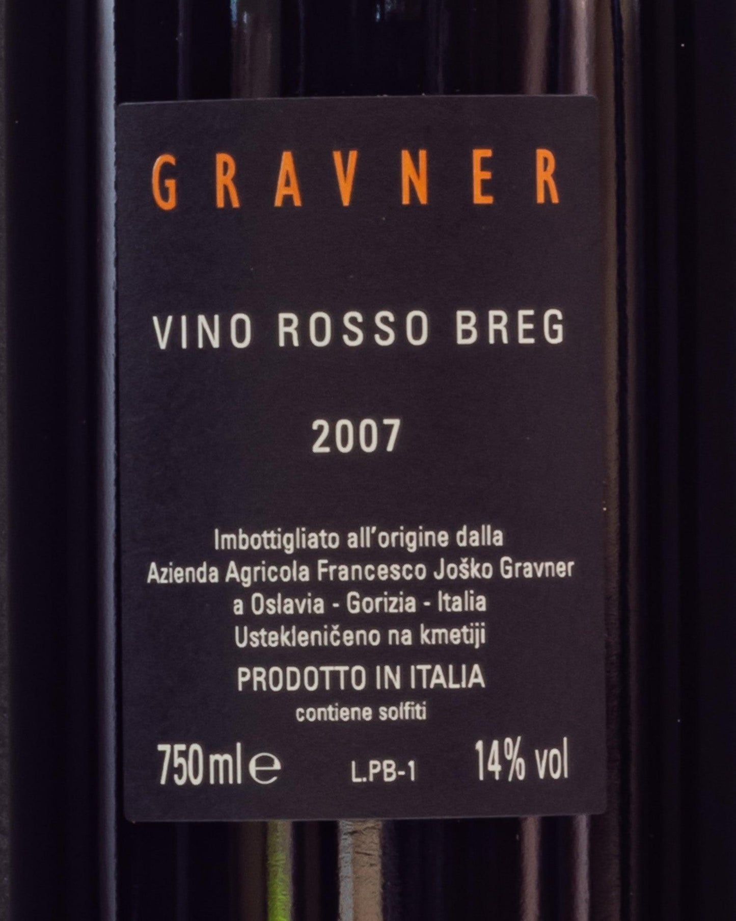 Gravner Breg Pignolo 2007 Oslavia Friuli Venezia Giulia Italia Vino Rosso Retro Etichetta