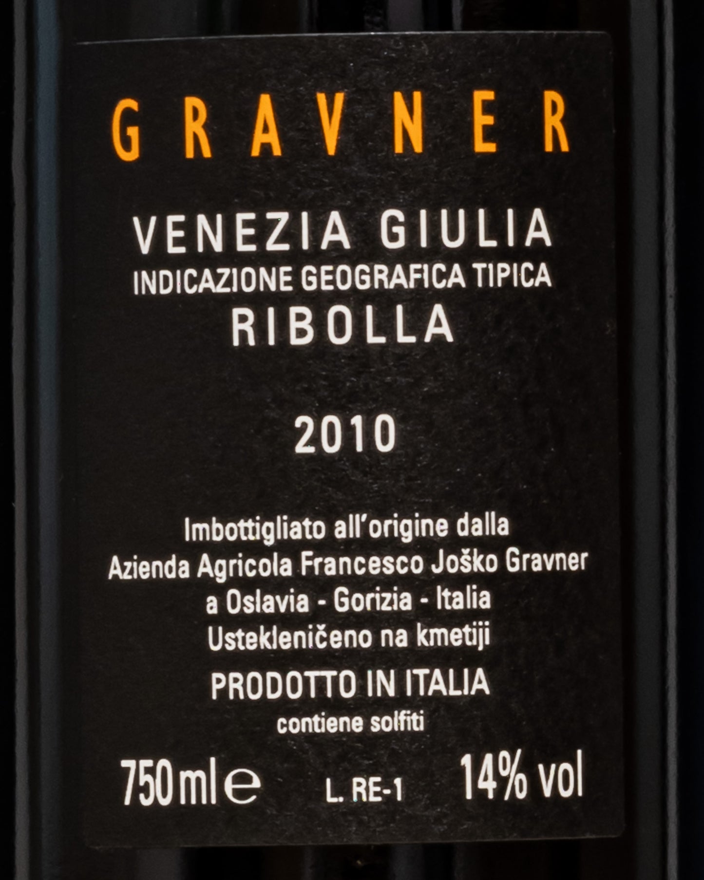 Gravner Ribolla 2010 Vino Macerato Orange Arancione Oslavia Friuli Venezia Giulia Italia Retro Etichetta