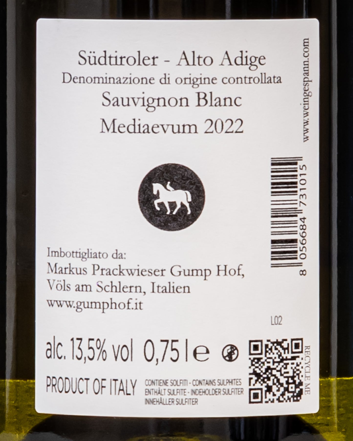 Gump Hof Markus Prackwieser Sauvignon Blanc 2022 Mediaevum Vino Bianco Alto Adige Sudtiroler Italia Retro Etichetta