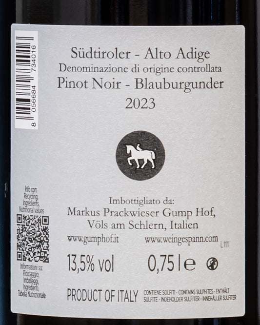 Gump Hof Pinot Noir 2023 Praesulis Alto Adige Pinot Nero Vino Rosso Italia Retro Etichetta