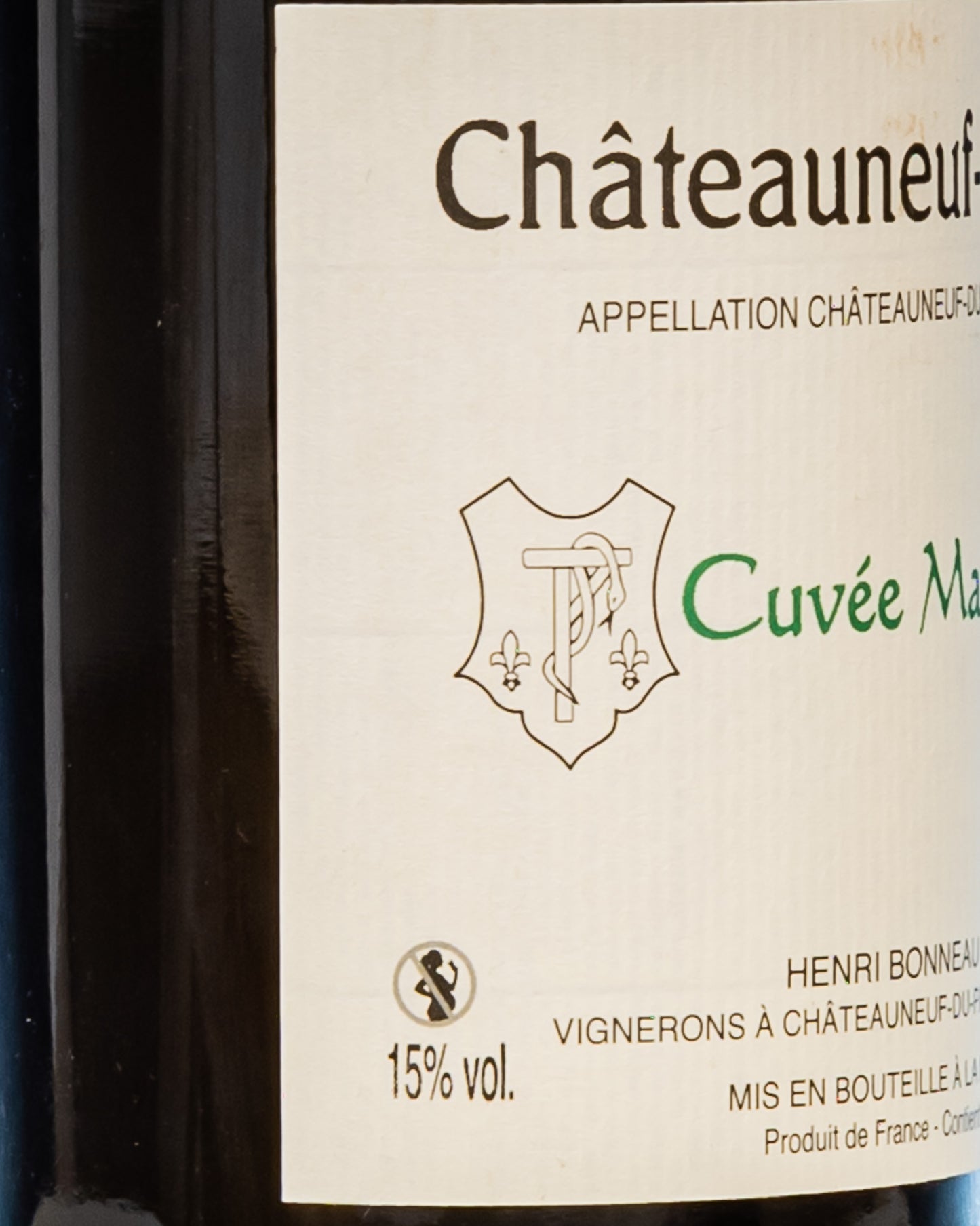 Henri Bonneau Chateauneuf Pape Cuvee Marie Beurrier 2015 Vino Rosso Rodano Grenache Cinsault Mourvedre Syrah Francia Retro Etichetta