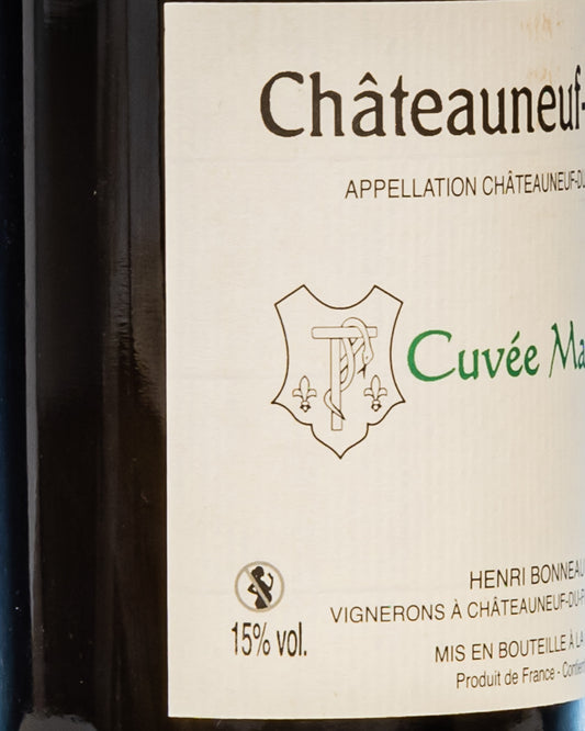 Henri Bonneau Chateauneuf Pape Cuvee Marie Beurrier 2015 Vino Rosso Rodano Grenache Cinsault Mourvedre Syrah Francia Retro Etichetta