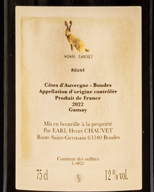 Henri Chauvet Cotes Auvergne Boudes 2022 Gamay Loira Vino Rosso Francia Retro Etichetta