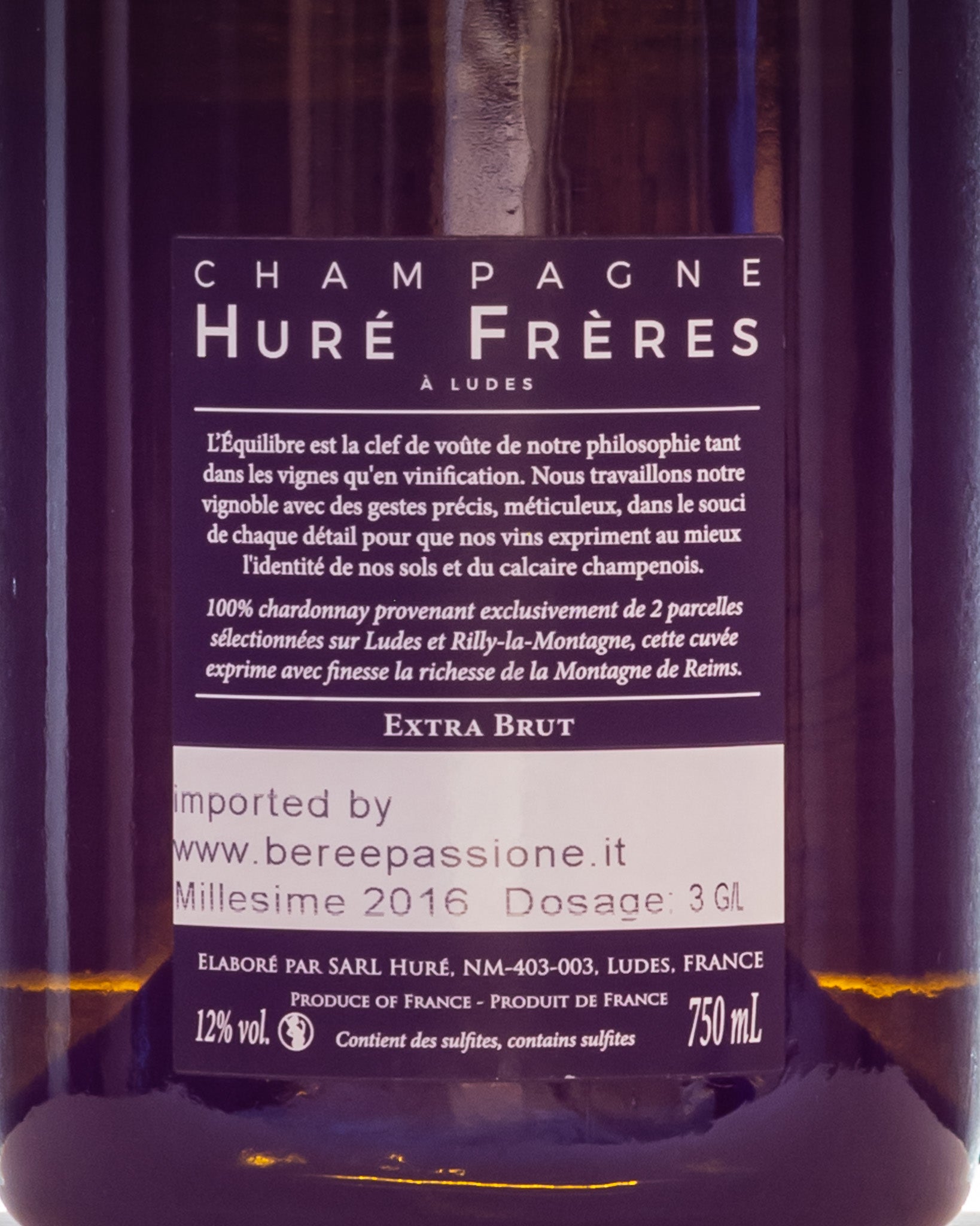 Hure Freres Inattendue 2016 Extra Brut Chardonnay Pinot Noir Champagne Francia Vino Retro Etichetta