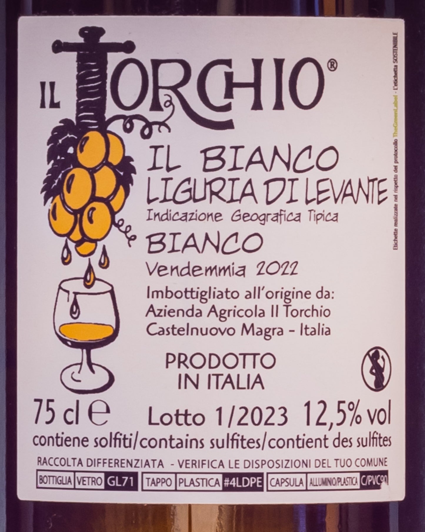 Il Torchio Bianco Vermentino Vino Colli Luni Liguria 2022 Retro Etichetta