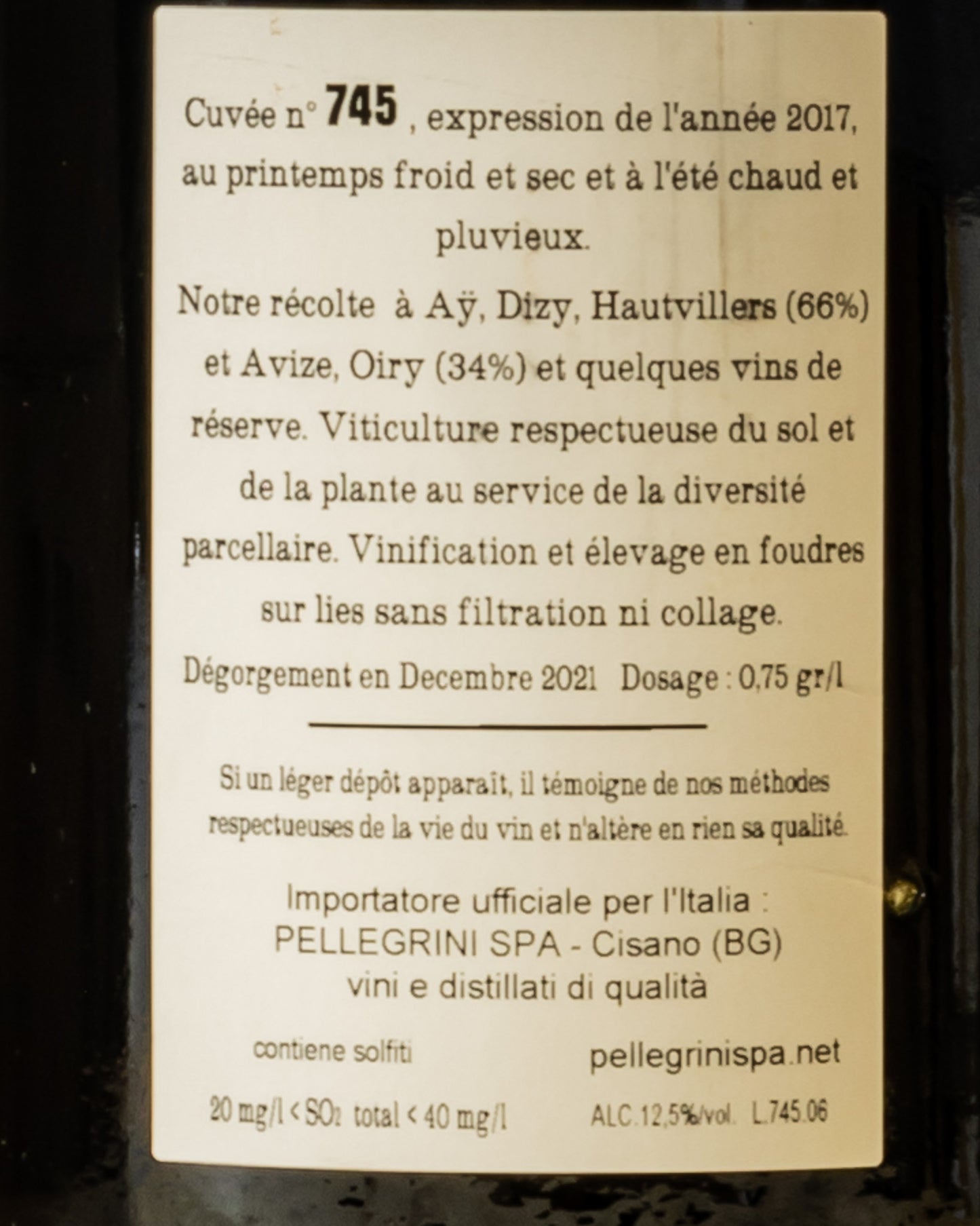 Jacquesson Champagne Magnum 745 Extra Brut Chardonnay Meunier Pinot Noir Nero Vino Francia Retro Etichetta
