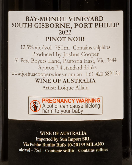 Joshua Cooper Pinot Noir 2022 Ray Monde Vineyard Australia Vino Rosso Retro Etichetta