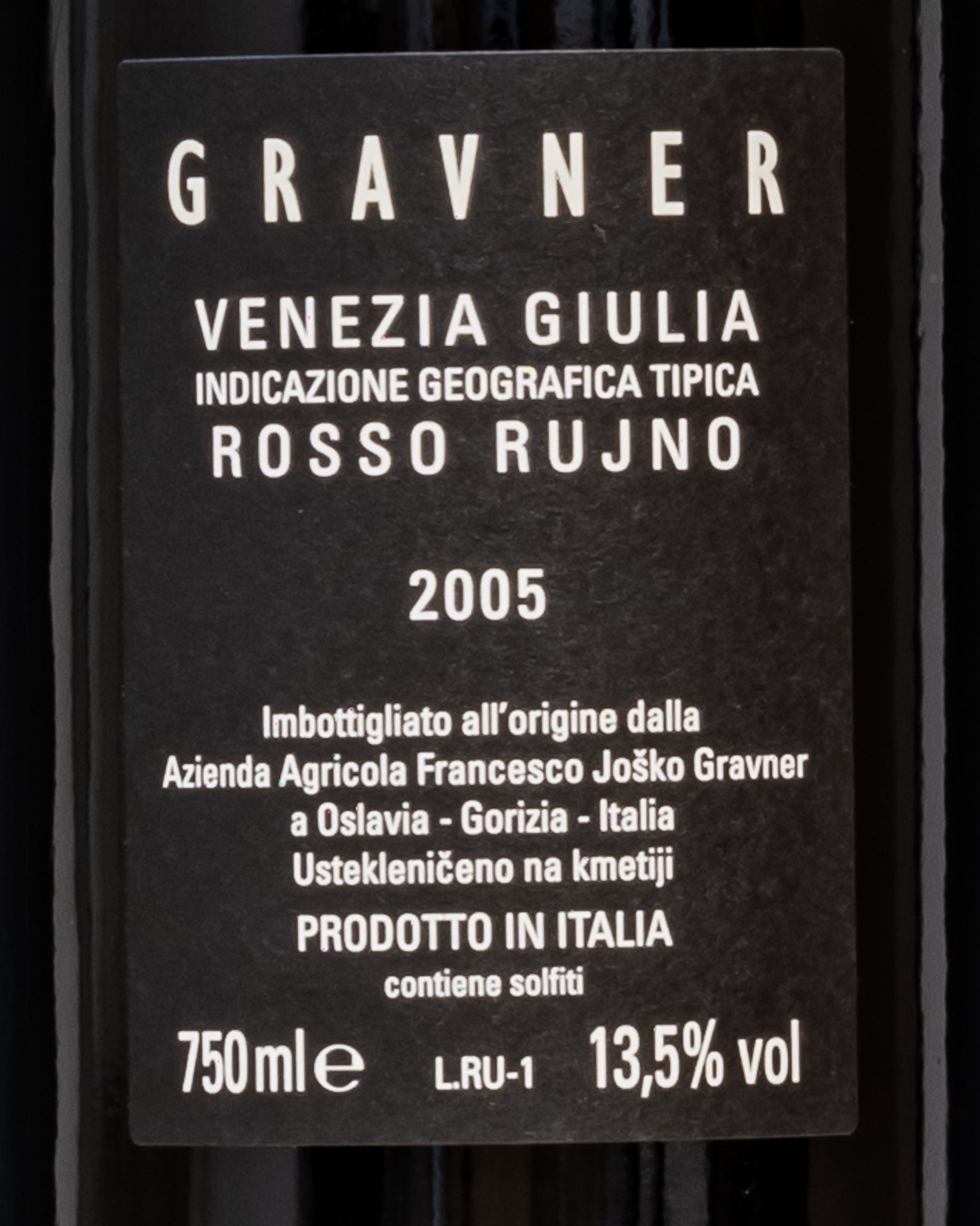 Josko Mateja Gravner Rosso Rujno 2005 Merlot Cabernet Sauvignon Vino Friuli Venezia Giulia Oslavia Italia Retro Etichetta