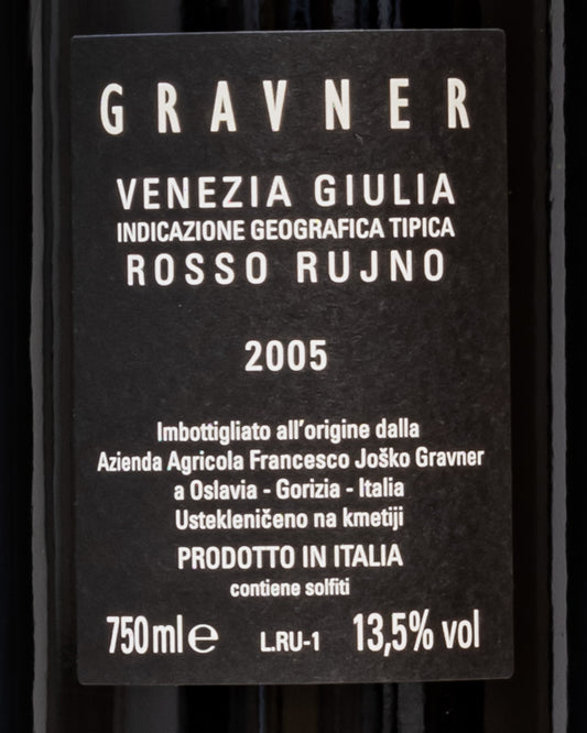 Josko Mateja Gravner Rosso Rujno 2005 Merlot Cabernet Sauvignon Vino Friuli Venezia Giulia Oslavia Italia Retro Etichetta