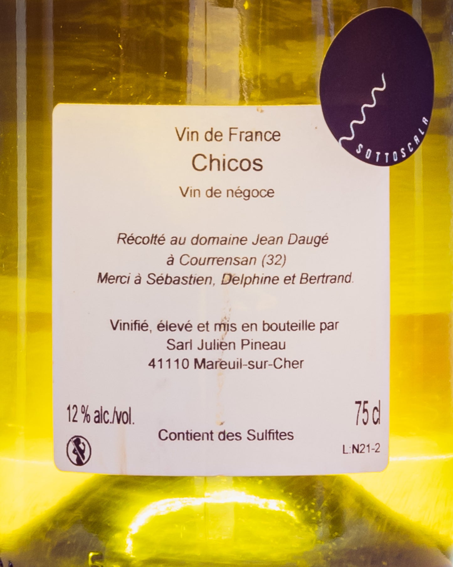 Julien Pineau Chicos Colombard 2020 Loira Vino Bianco Francia Retro Etichetta