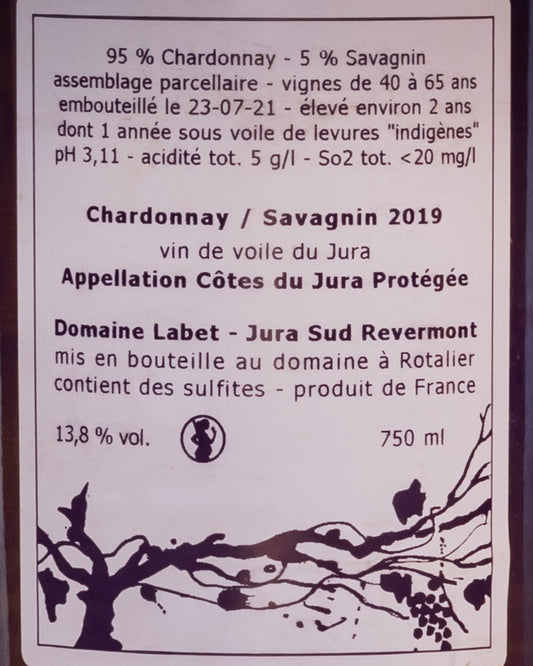 Labet Chardonnay Savagnin Vin de Voile 2019 Jura Francia Vino Bianco Retro Etichetta