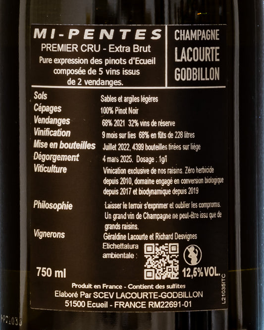 Lacourte Godbillonmi-pentes Champagne Extra Brut Premier Cru Pinot Nero Francia Retro Etichetta