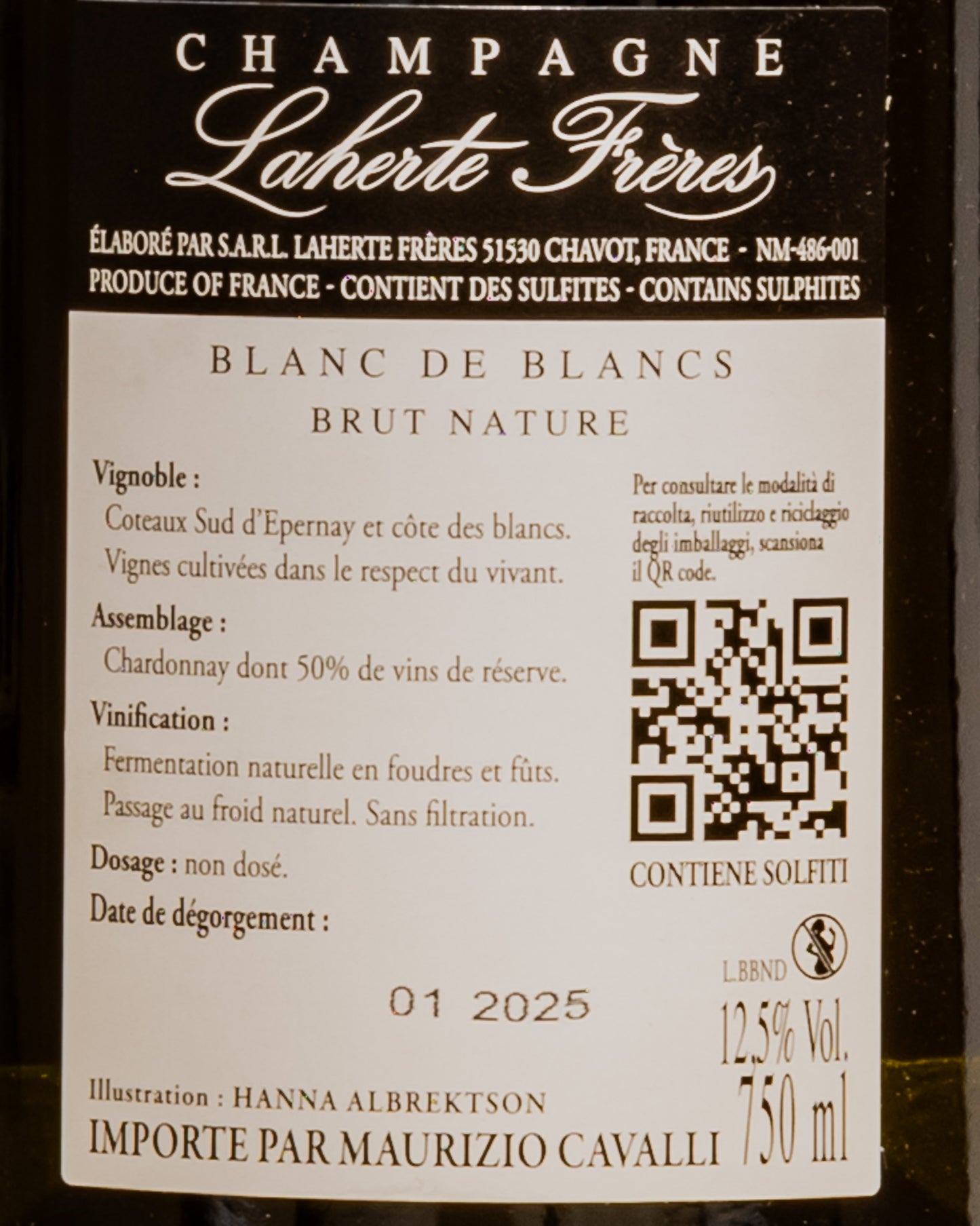 Laherte Freres Champagne Blanc Blancs Brut Nature Chardonnay Valle Marne Vino Francia Retro Etichetta