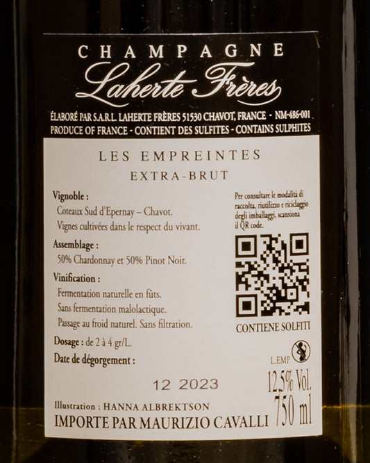 Laherte Freres Champagne Extra Brut Les Empreintes Millesime 2018 Chardonnay Pinot Noir Nero Valle Marne Coteaux Sud Epernay Vino Francia Retro Etichetta