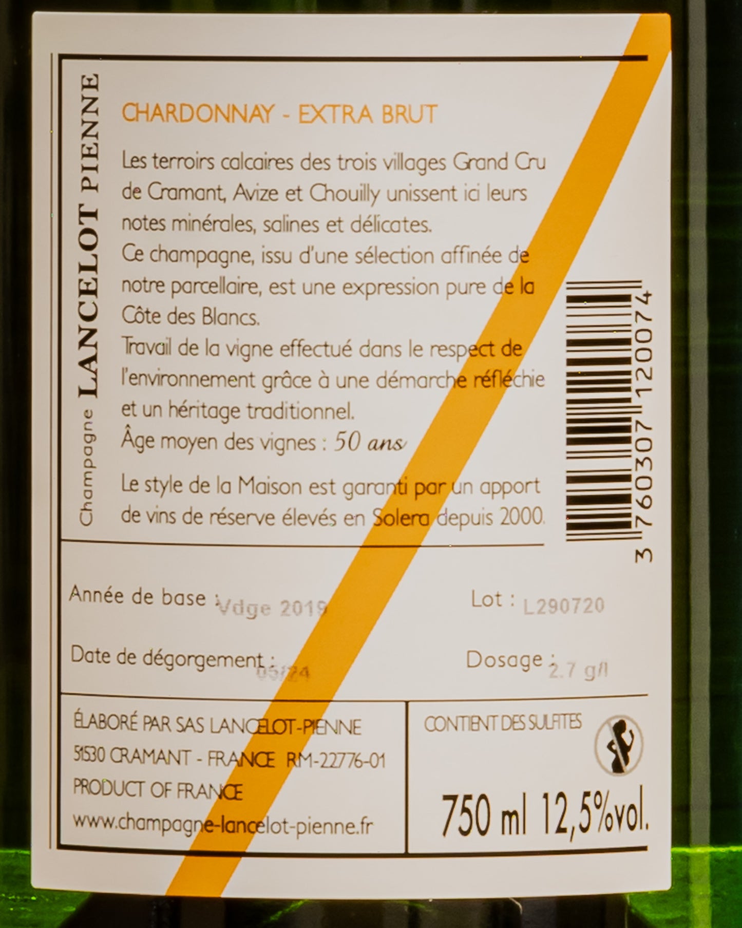 Lancelot Pienne Champagne Extra Brut Blanc Blancs Grand Cru Table Ronde Chardonnay Cotes Vino Francia Retro Etichetta