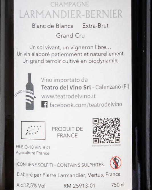 Larmandier Bernier Champagne Blanc De Blancs Les Chemins D'Avize 2016 Chardonnay Grand Cru Francia Retro Etichetta