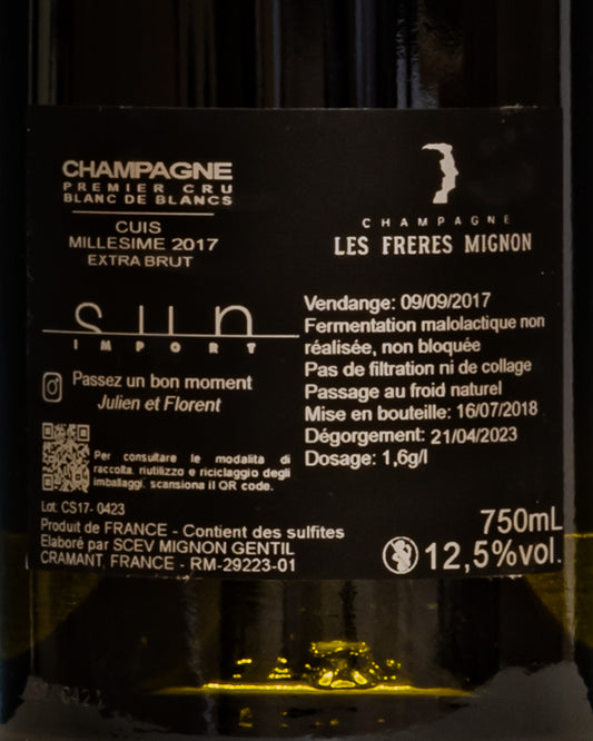 Les Freres Mignon Champagne Extra Brut Premier 1er Cru 2017 Cuis Chardonnay Cotes Des Blancs Vino Francia Retro Etichetta