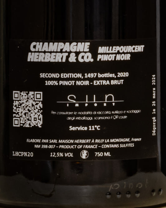 Maison Herbert and Co Champagne Extra Brut 1000% Pinot Noir Nero Montagne Reims Vino Francia Retro Etichetta