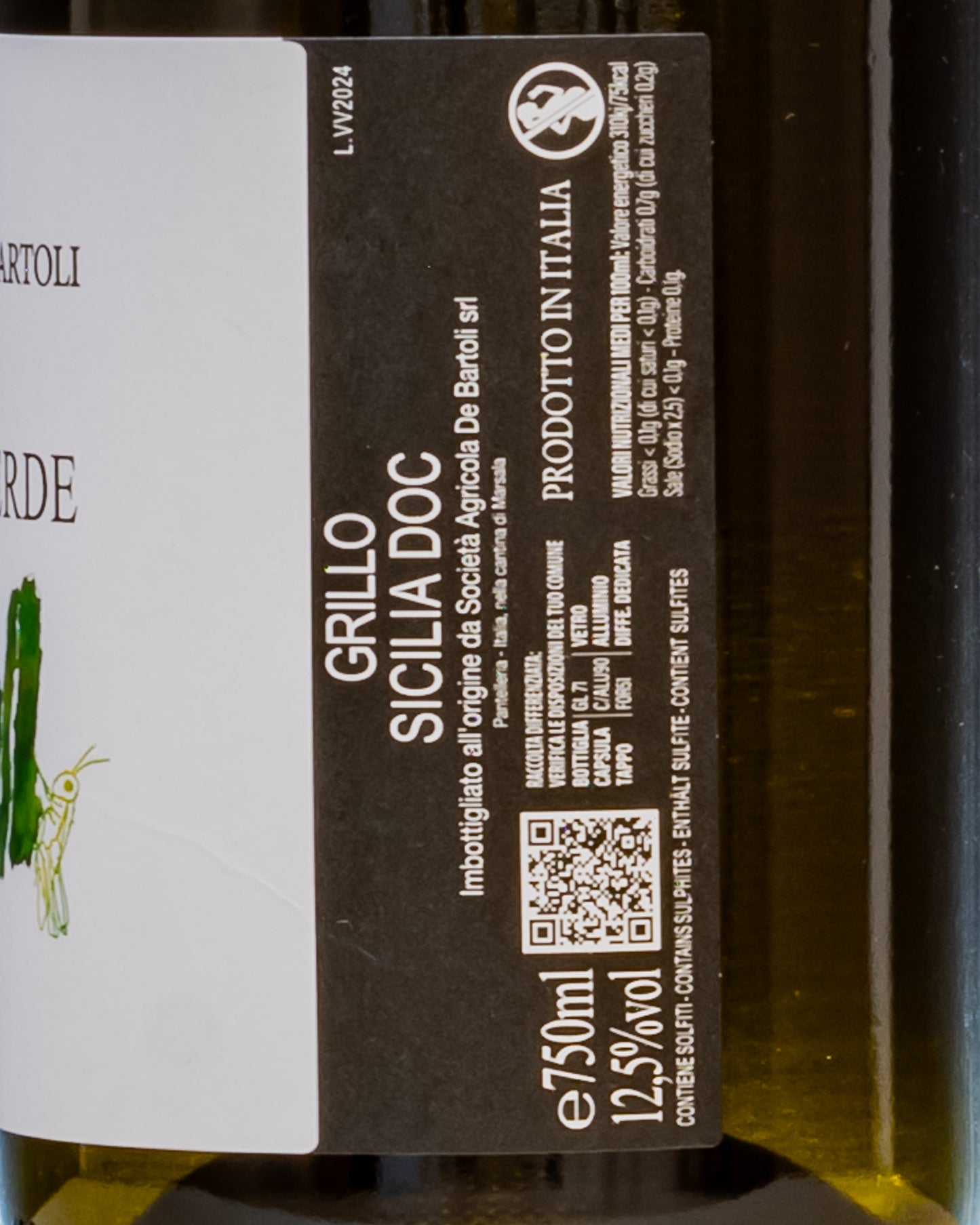 Marco Bartoli Grillo Vignaverde 2023 Marsala Sicilia Italia Vino Bianco Retro Etichetta