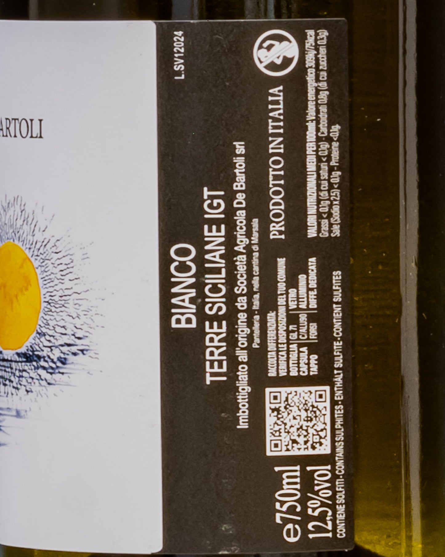 Marco Bartoli Marsala Pantelleria Sole Vento 2023 Vino Bianco Sicilia Italia Grillo Zibibbo Retro Etichetta