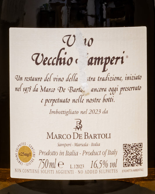 Marco Bartoli Vecchio Samperi Grillo Perpetuo Pre British Vino Bianco Ossidativo Secco Marsala Sicilia Italia Retro Etichetta