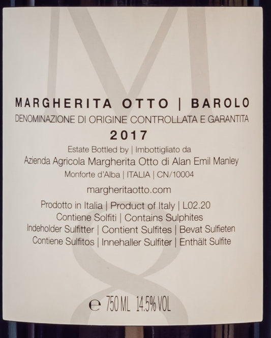 Margherita Otto Barolo 2017 Langhe Nebbiolo Piemonte Vino Rosso Italia Retro Etichetta