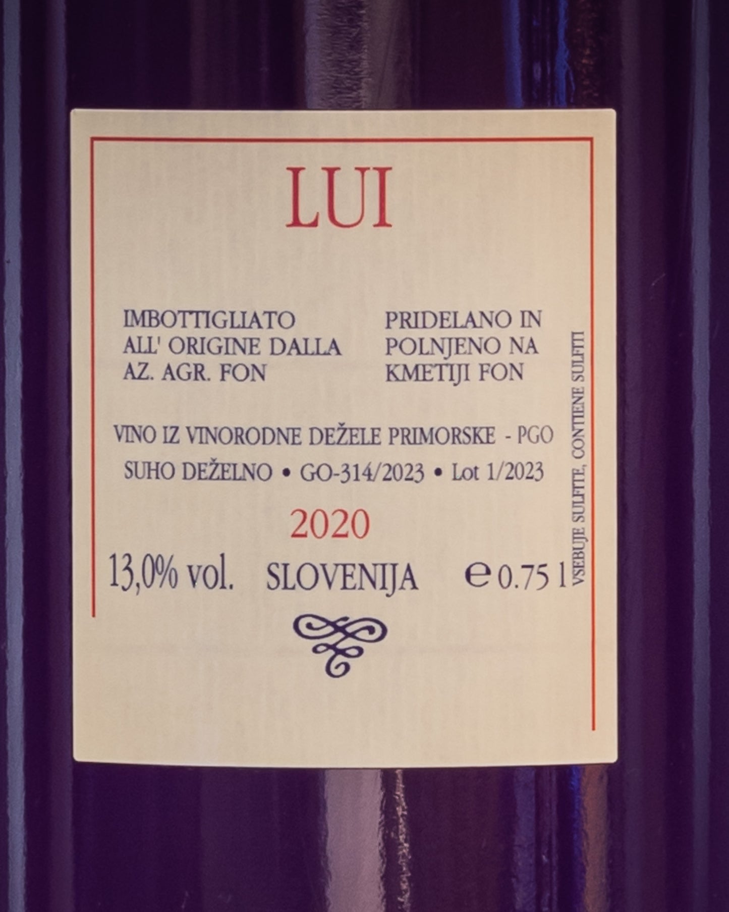 Marko Fon Terrano Lui 2020 Carso Vino Rosso Slovenia Retro Etichetta
