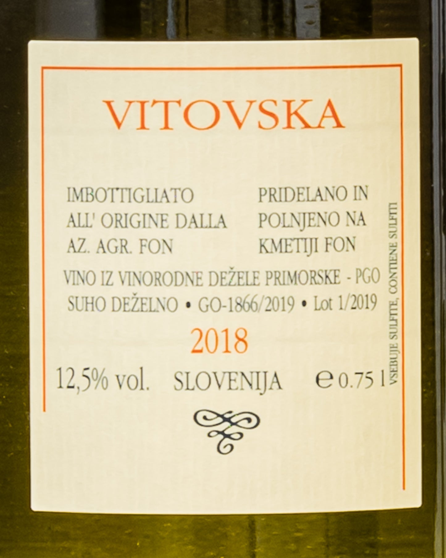 Marko Fon Vitovska 2018 Carso Kras Slovenia Vino Bianco Retro Etichetta